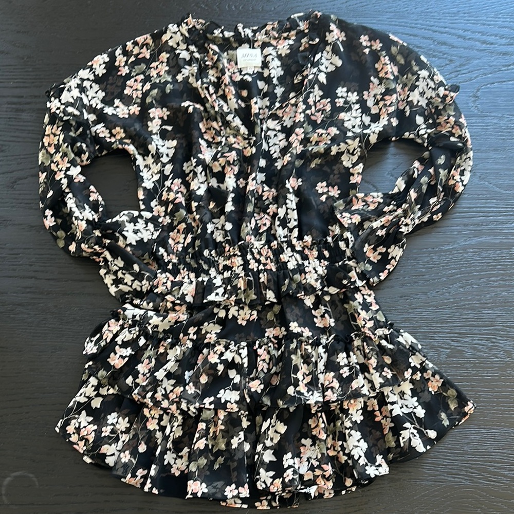 Misa Los Angeles Black and Cream Floral Dress